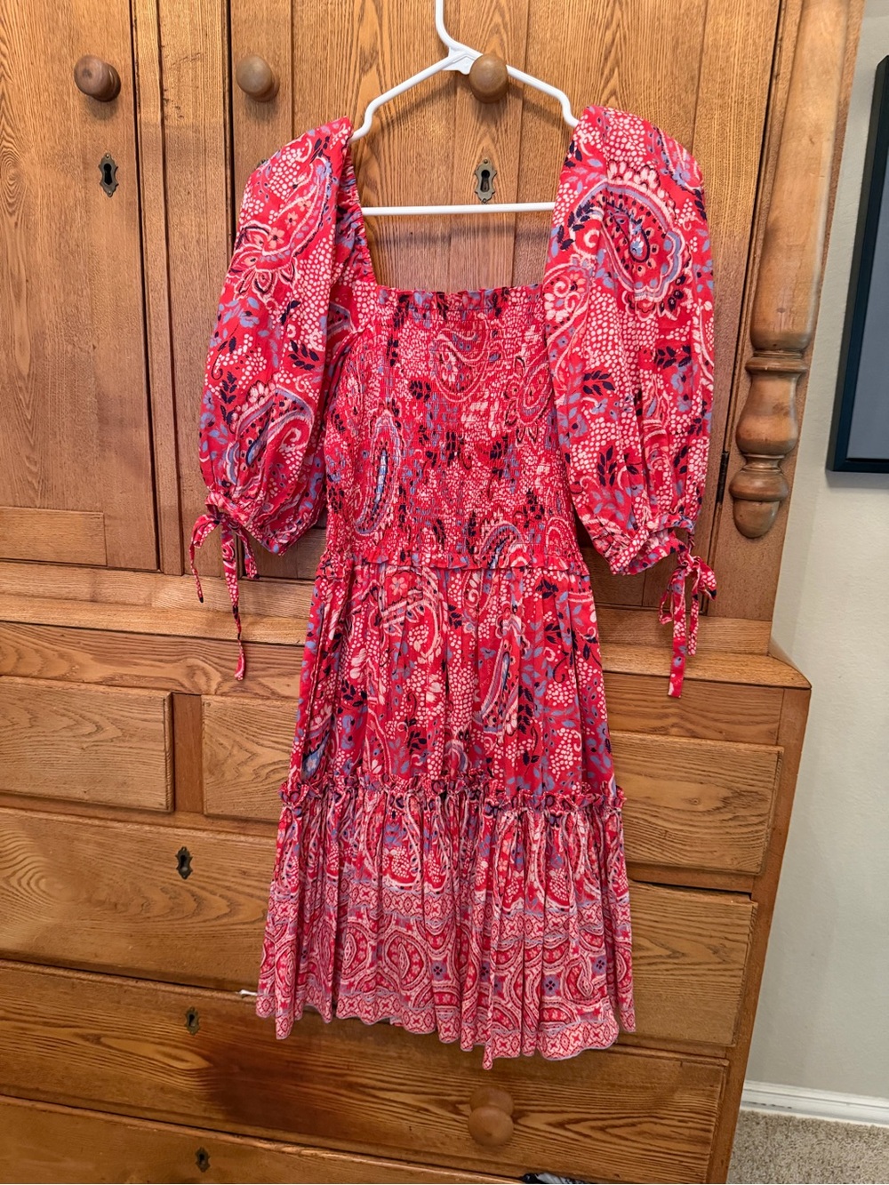 Cara Cara Lenny Red Paisley Puff-Sleeve Dress